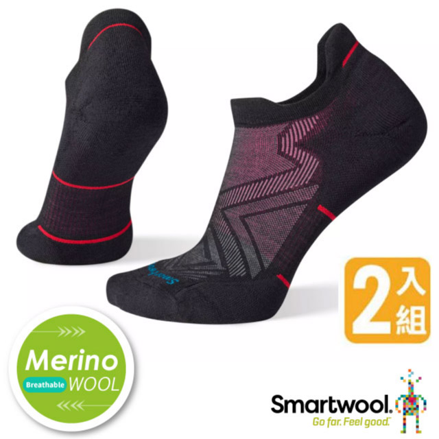 【美國 SmartWool】美麗諾羊毛 女 機能跑步局部輕量減震踝襪(2入)/SW001671-001 黑色✿30E010